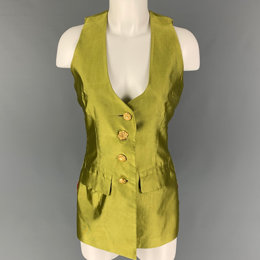 Vintage TODD OLDHAM Spring 1993 Size S Chartreuse Silk Vest