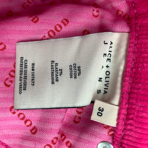 ALICE + OLIVIA Size 30 Pink Corduroy Jean Cut Cotton &  Elastane Casual Pants