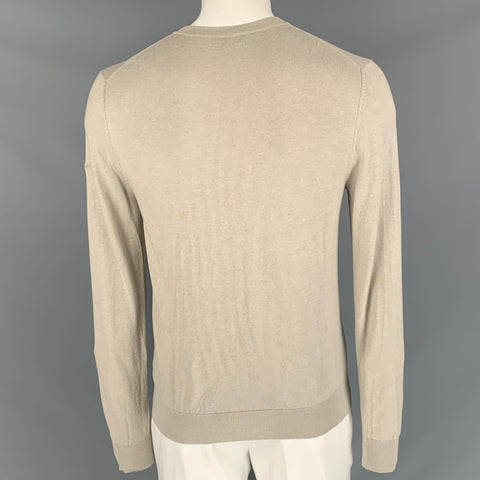 FACONNABLE Size L Oatmeal Solid Silk Blend V-Neck Pullover
