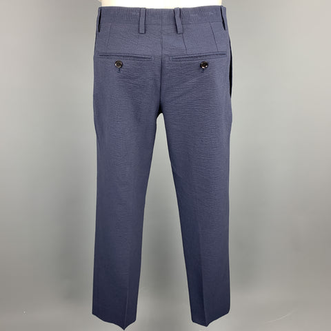 BURBERRY LONDON Size 36 Navy Seersucker Cotton Notch Lapel Suit