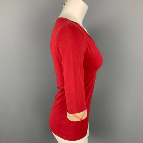 BURBERRY Talla XS Camiseta roja de mezcla de algodón