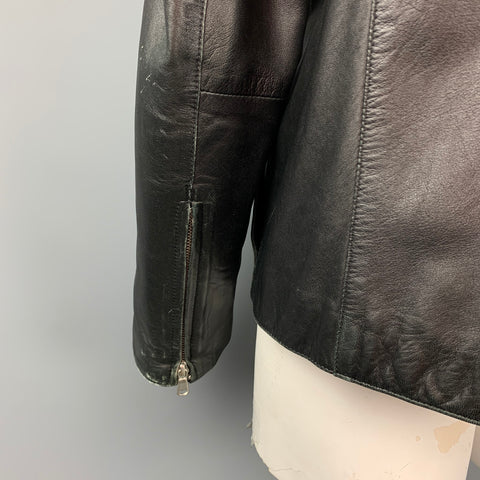 THEORY Size XXL Black Leather Zip Up Jacket