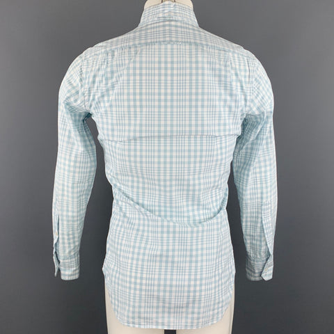 THOM BROWNE Size S White & Light Blue Plaid Cotton Button Down Long Sleeve Shirt