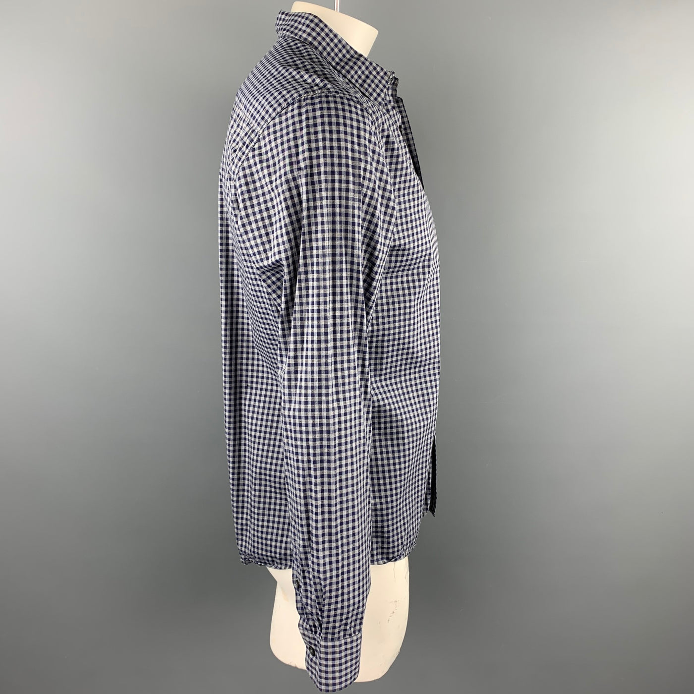 PS by PAUL SMITH Size L Navy & Gray Gingham Cotton Button Up Long Sleeve Shirt