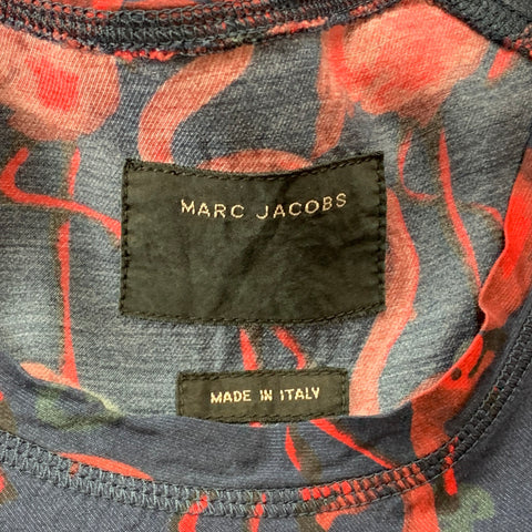 MARC JACOBS Size M Navy & Red Flamingo Print Viscose Raglan Pullover