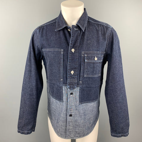 NIGEL CABOURN Size S Indigo Mixed Fabrics Denim Shirt Jacket Long Sleeve Shirt