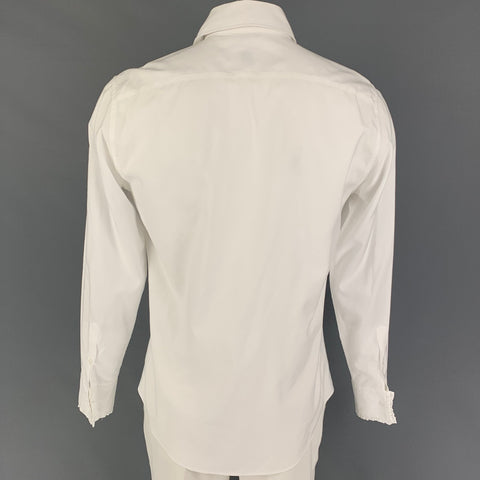 JIL SANDER Size L White Ruffled Cotton Button Up Long Sleeve Shirt