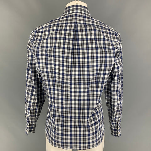 BRUNELLO CUCINELLI Size M Blue White Charcoal Checkered Slim Fit Shirt