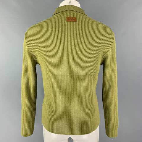 D&G by DOLCE & GABBANA Size M Green Ribbed Knit Zip Up Cardigan