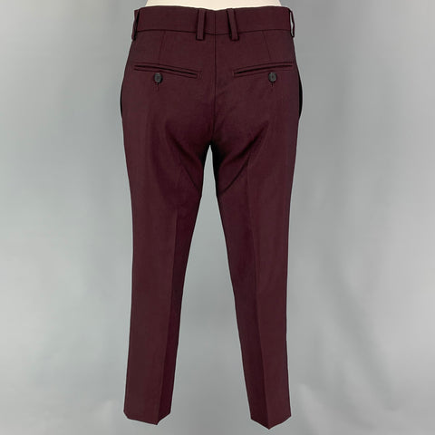 THE KOOPLES Size 34 Burgundy Wool Mohair Notch Lapel Suit