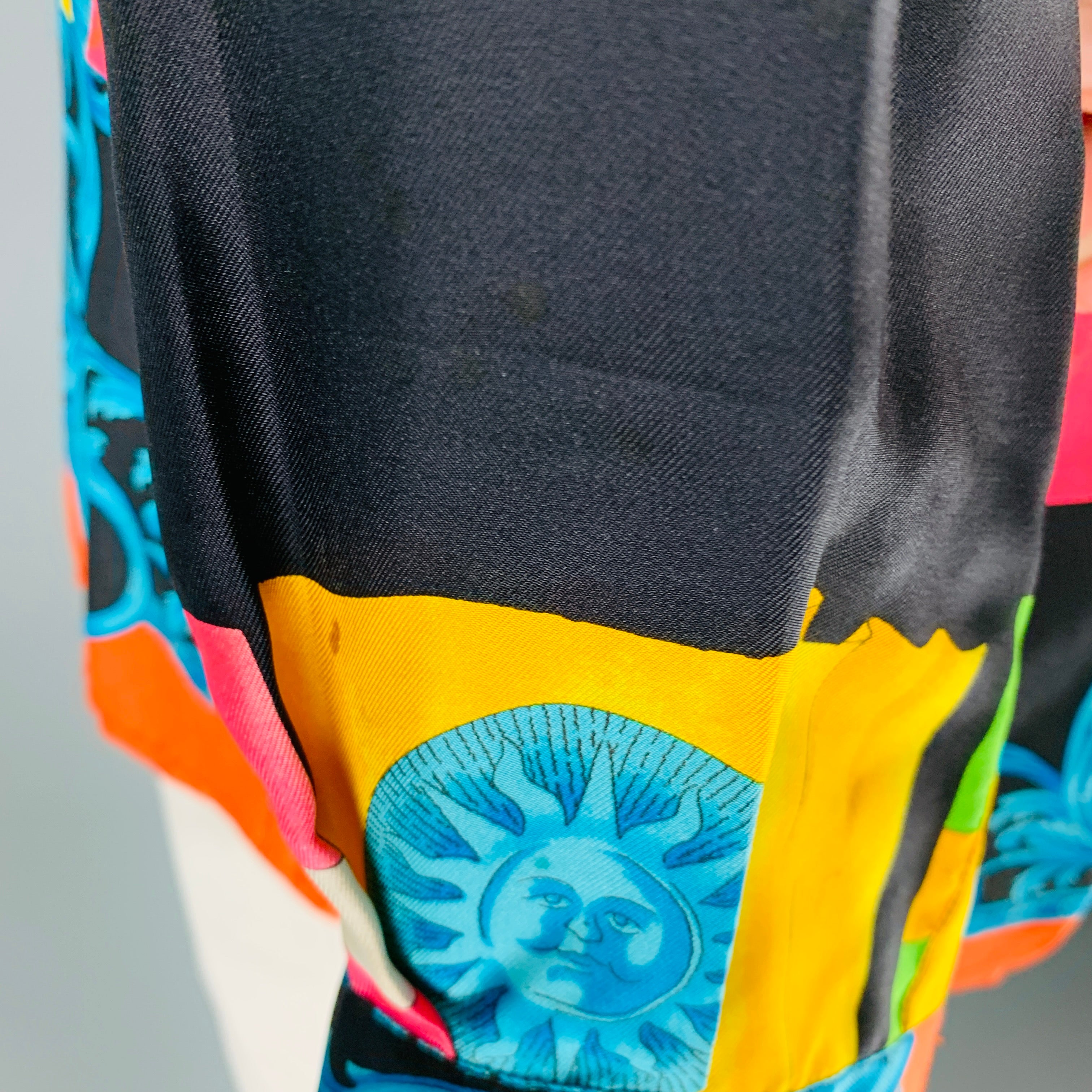GIANNI VERSACE Size 44 Multi Color Print Silk Hidden Placket Long