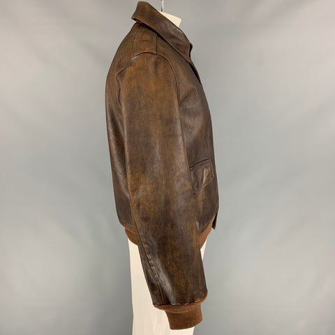 RRL by RALPH LAUREN Type A-2 Size XL Brown Distressed Leather Bomber Jacket