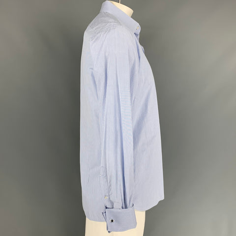 TOM FORD Size XL Light Blue & White Stripe Cotton French Cuff Long Sleeve Shirt