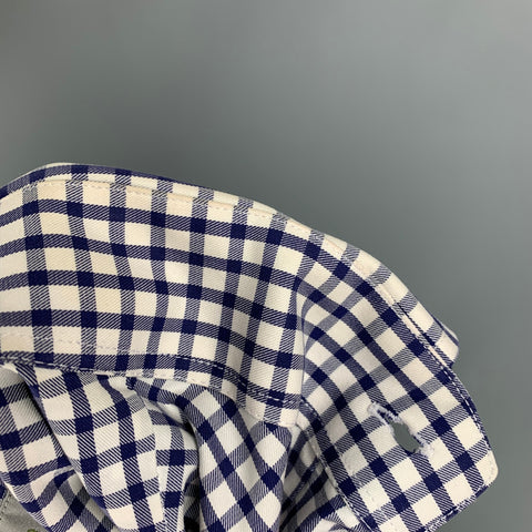 ETRO Size M White Blue Checkered Long Sleeve Shirt