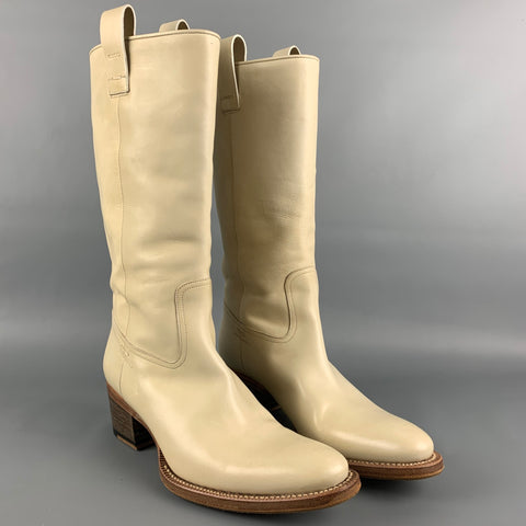 Botas hasta la rodilla sin cordones de cuero color crema talla 7 de GUCCI