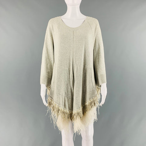 SACAI Taille L Pull Gris Coton Cachemire Chiné Manches 3/4