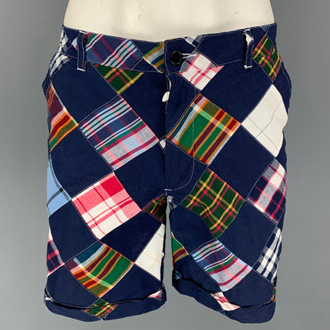 BAND OF OUTSIDERS Size 42 Navy Muliti-Color Patchwork Cotton Notch Lapel Suit