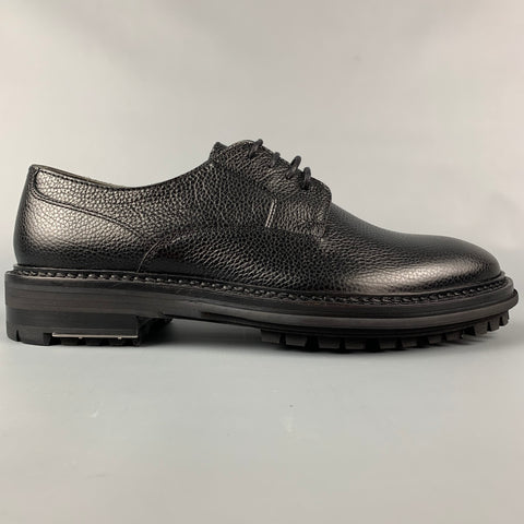 LANVIN Size 8 Black Pebble Grain Leather Lace Up Shoes