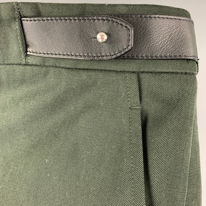 HERMES Size 34 Green Forest Green Solid Cotton Dress Pants