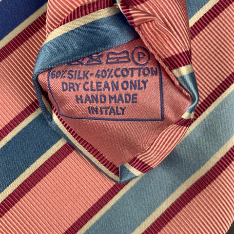 BRIONI Pink & Blue Diagonal Stripe Silk Tie