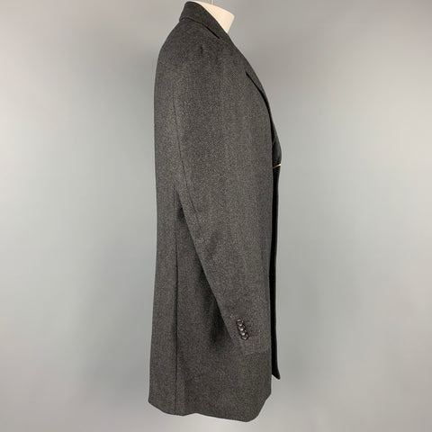 CANALI Kei Size 46 Grey & Black Diagonal Stripe Wool Notch Lapel Coat