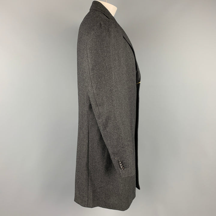 CANALI Kei Talla 46 Abrigo con solapa de muesca de lana con rayas diagonales gris y negro
