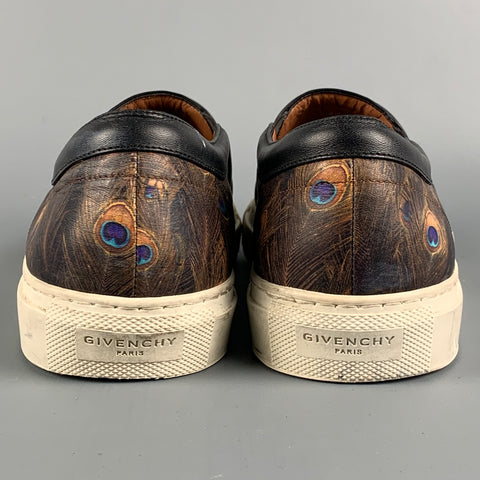GIVENCHY Size 8.5 Brown & Orange Leather Peacock Slip On Sneakers