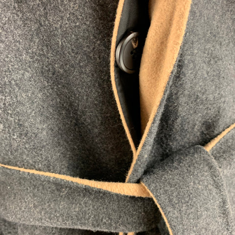 THEORY Size M Charcoal Tan Solid Wool Blend Belted Coat
