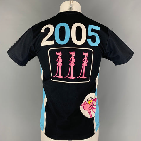 COMME des GARCONS HOMME PLUS Size M Black Blue Pink Panther Logo Polyester Jersey T-shirt