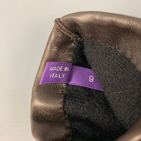 RALPH LAUREN Size 9 Brown Leather Cashmere Gloves