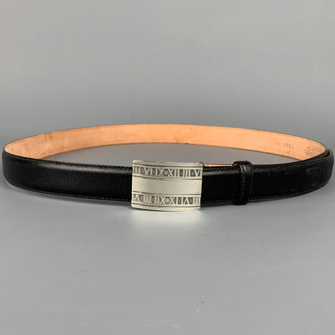 TIFFANY & CO. 2004 Atlas Size 38 Black & Brown Sterling Silver Calf Leather Belt