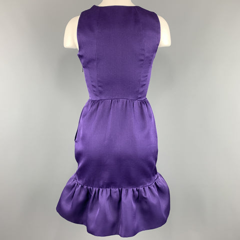 BALENCIAGA Size 6 Purple Silk Sleeveless Ruffle Skirt Sheath Cocktail Dress