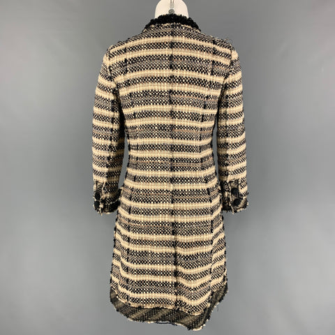 MARC JACOBS Talla 4 Abrigo sin cuello de tweed de lana negro beige