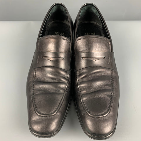 SALVATORE FERRAGAMO Size 9.5 Black Leather Penny Loafers