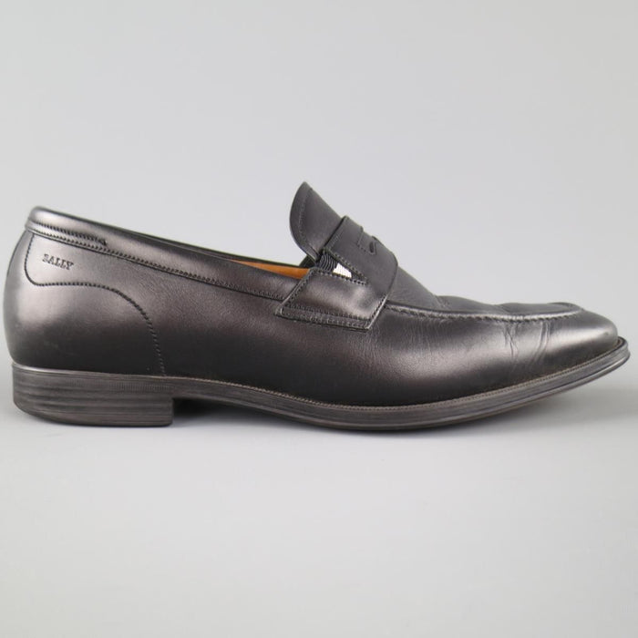 BALLY Size 7.5 Black Leather Penny Loafers