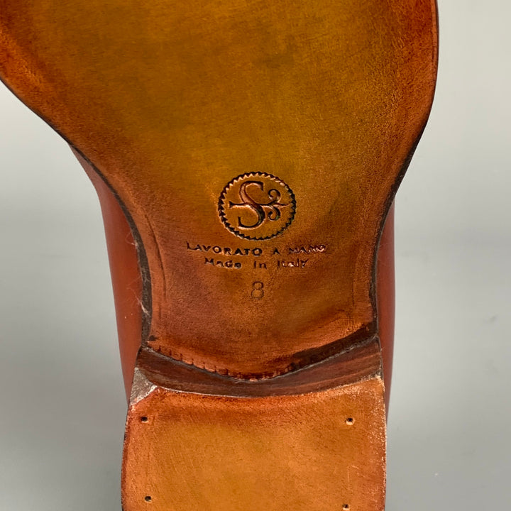 STEFANOBI Taille 8 Cognac Contrast Stitch Cuir Split Toe Lace Up Shoes