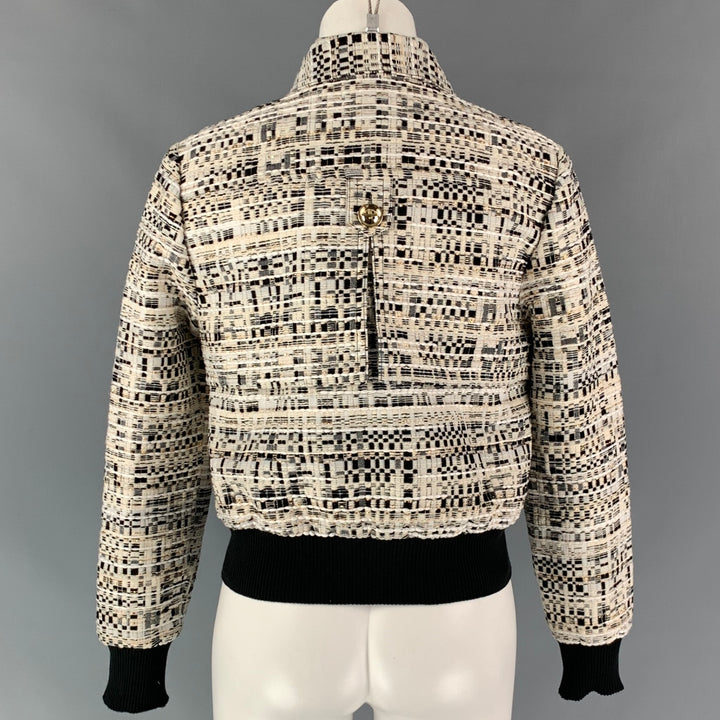 BADGLEY MISCHKA Size 4 White & Black Textured Boucle Polyester Blend Jacket