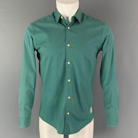SCOTCH AND SODA Size S Green White Polka Dot Stretch Long Sleeve Shirt