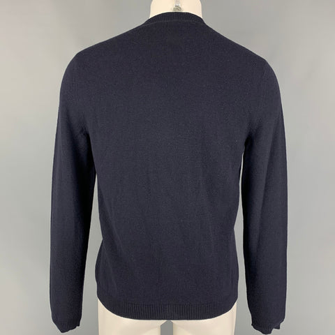 GUCCI Size L Navy Embroidery Wool V-Neck Cardigan