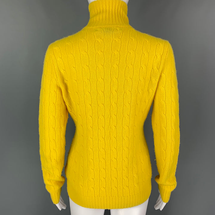 RALPH LAUREN Size M Yellow Cashmere Cable Turtleneck Sweater