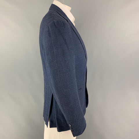 RALPH LAUREN Black Label Size 44 Indigo Textured Linen Silk Sport Coat