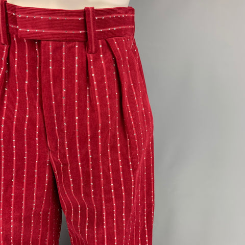 MARC JACOBS RUNWAY Printemps 2020 Taille 00 Pantalon habillé en coton bordeaux Lurex velours côtelé cristal jambe large