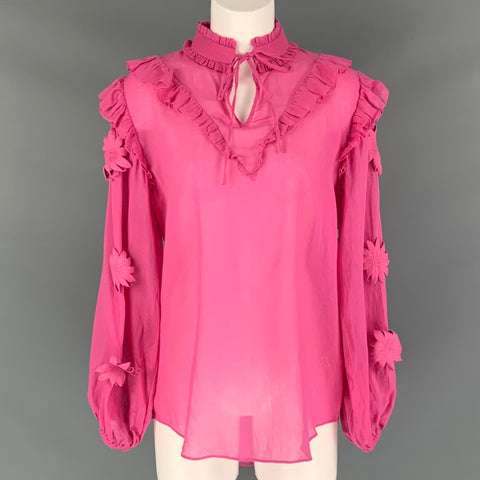 CAROLINA K Blusa con lazo y apliques de algodón rosa talla S