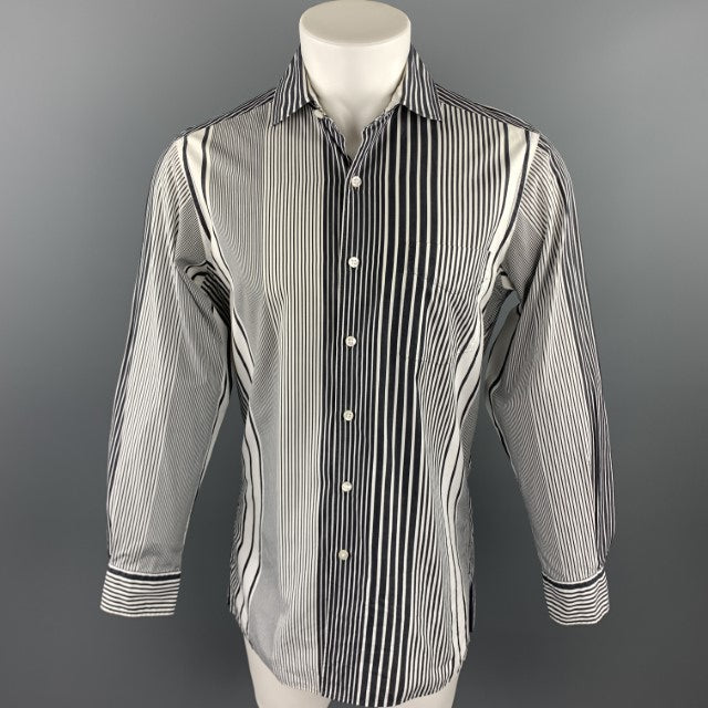 RALPH LAUREN Purple Label Size S Black & White Stripe Cotton Button Up Long Sleeve Shirt
