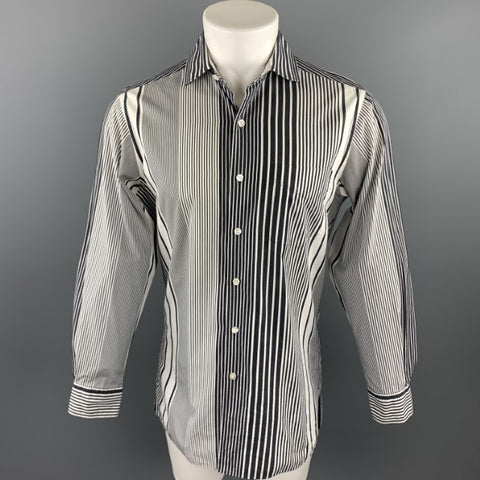 RALPH LAUREN Purple Label Size S Black & White Stripe Cotton Button Up Long Sleeve Shirt