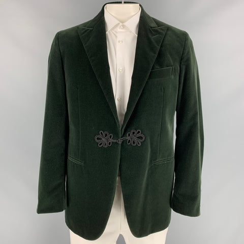 POLO by RALPH LAUREN Size 44 Regular Green Velvet Cotton Peak Lapel Sport Coat