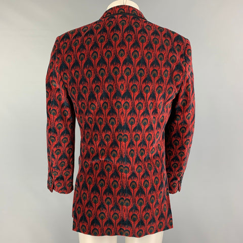 MARC JACOBS Size 40 Burgundy Black Navy Print Cotton Velvet Sport Coat
