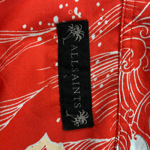 ALLSAINTS Size S Red Abstract Viscose Short Sleeve Shirt