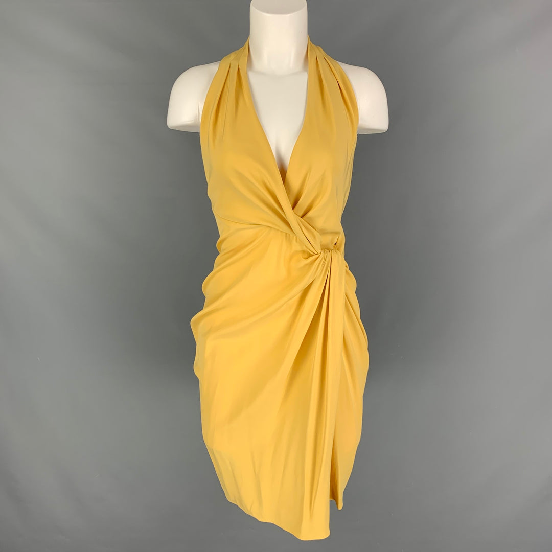CATHERINE MALANDRINO Size 4 Yellow Silk Wrap Dress