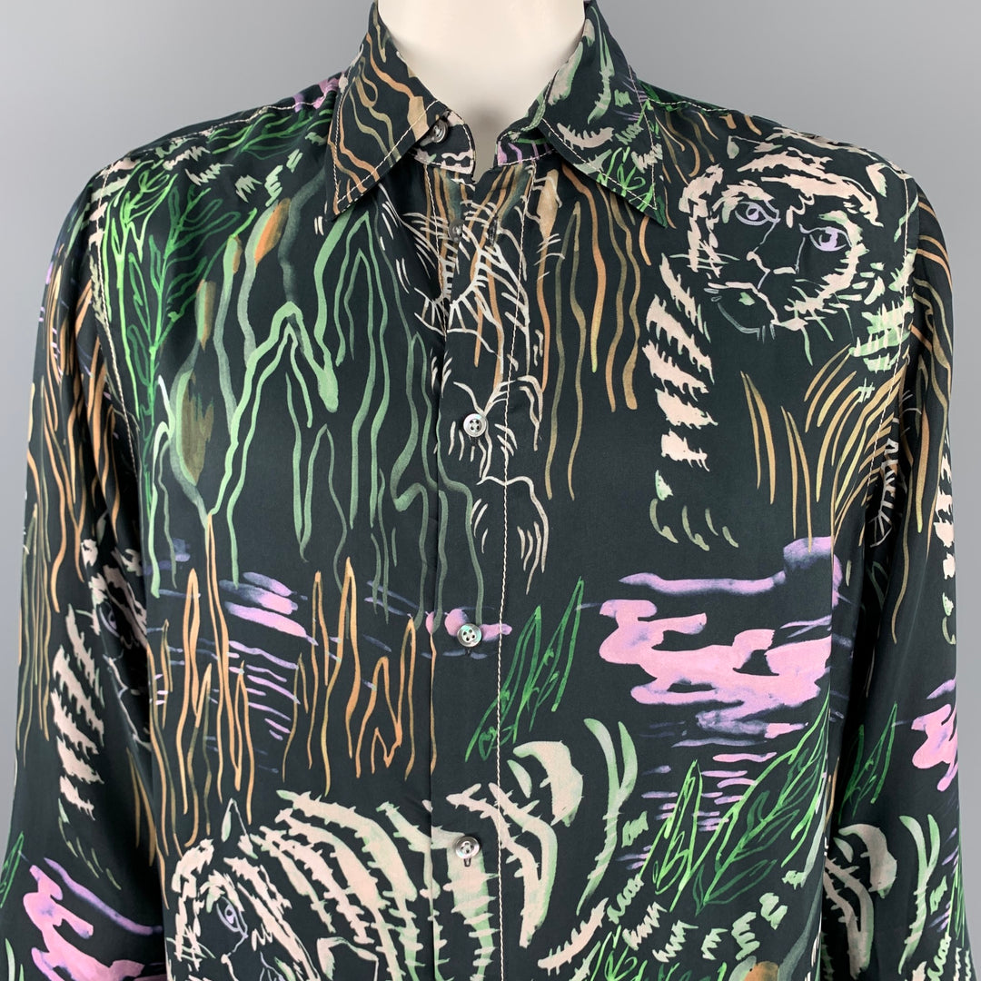 3.1 PHILLIP LIM Size XL Mulitcolor Print Cupro Long Sleeve Shirt